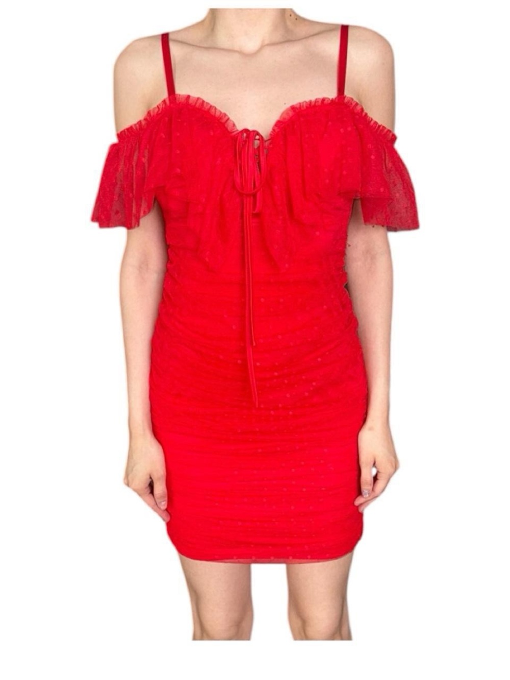 Red Off-Shoulder Ruffle Bodycon Dress